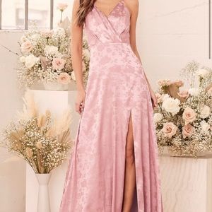 Lulu’s Radiant Refinement Dusty Rose Satin Jacquard Maxi Dress